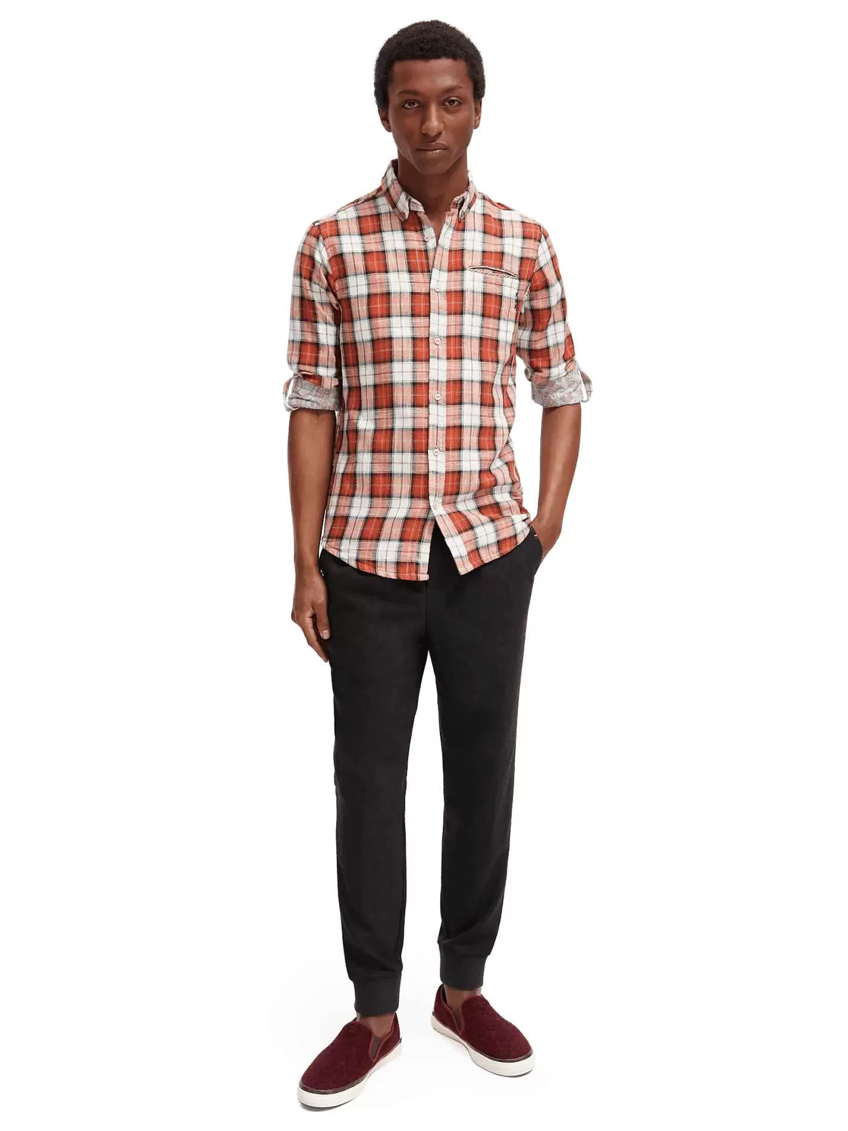 Outlet Scotch & Soda Checked Flannel Shirt With Sleeve Adjustments