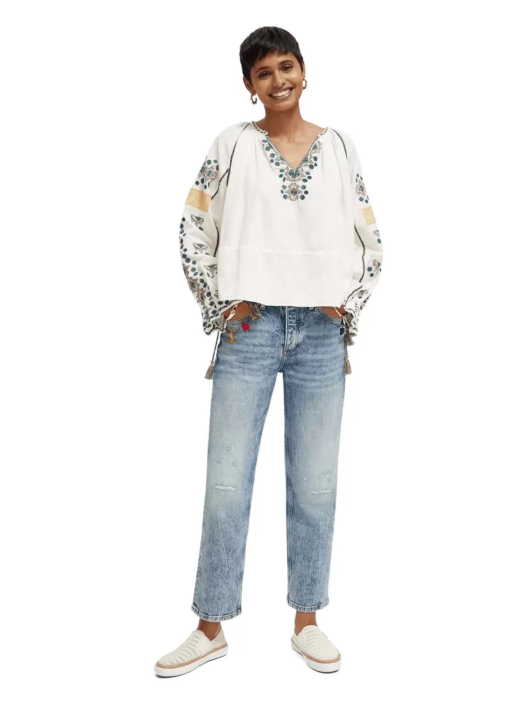 Outlet Scotch & Soda Embroidered Linen-Blended Blouse