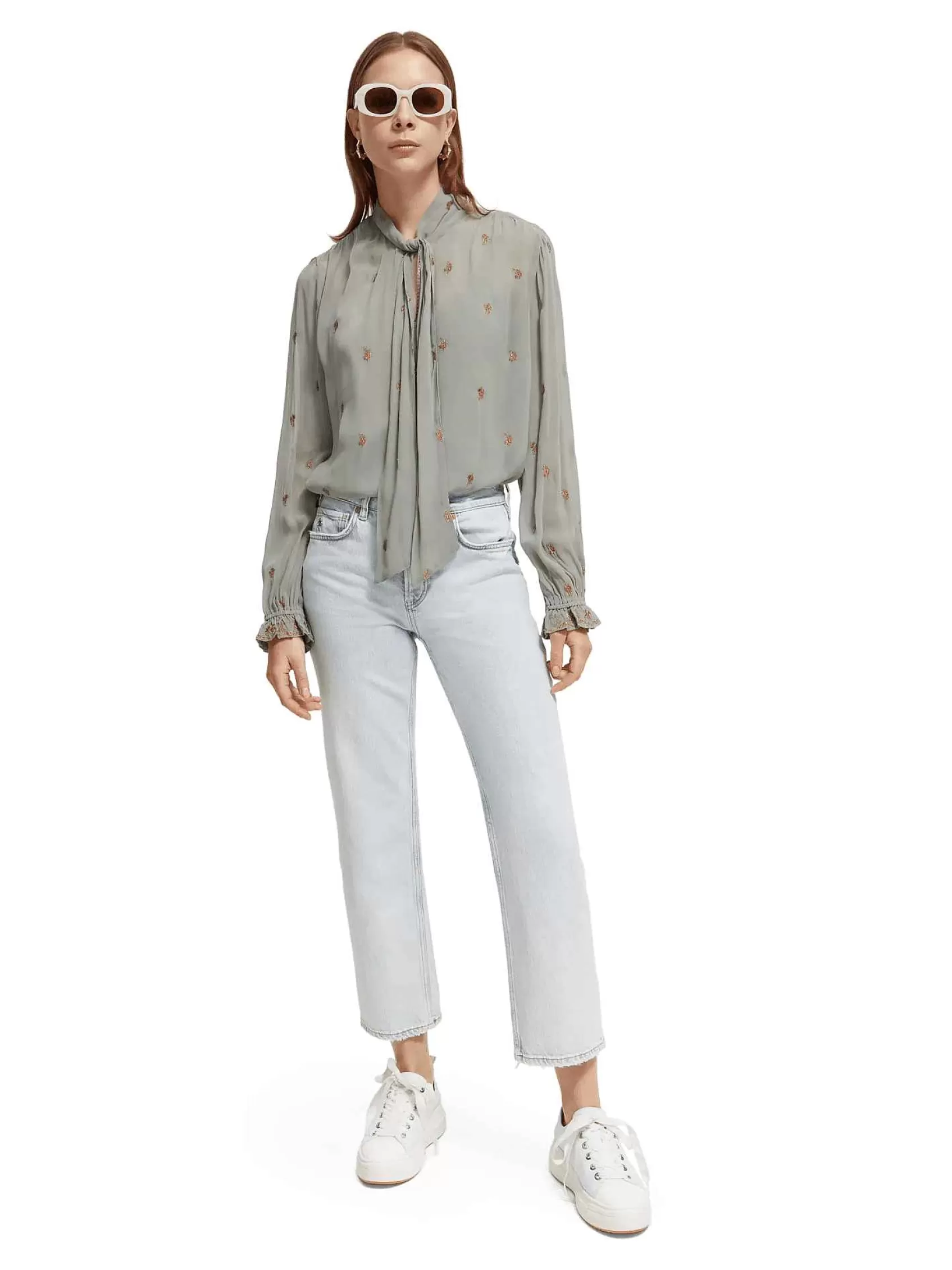 Best Sale Scotch & Soda Embroidered Neck-Tie Blouse