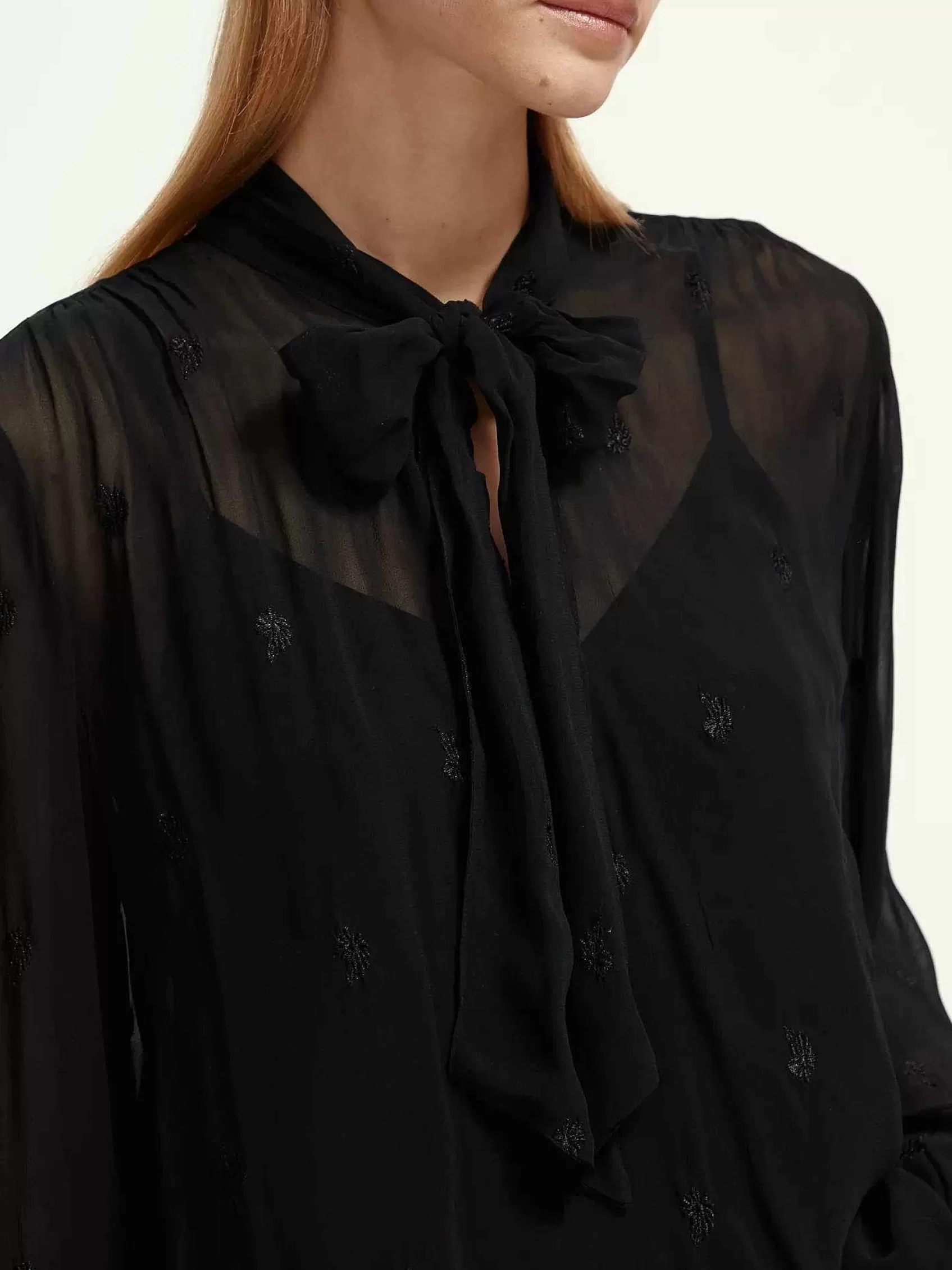 Sale Scotch & Soda Embroidered Neck-Tie Blouse