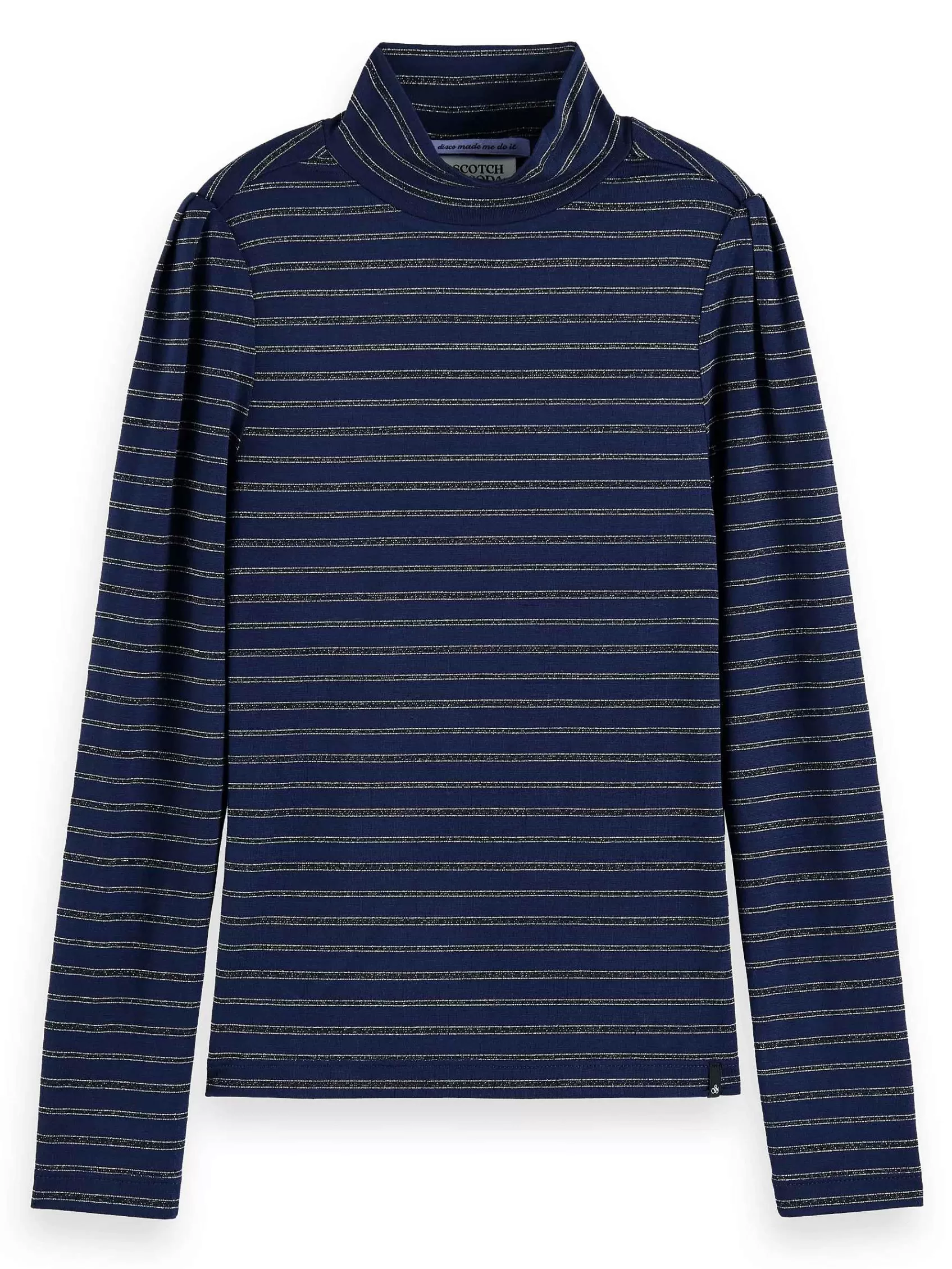 Fashion Scotch & Soda Glitter-Striped Mockneck T-Shirt