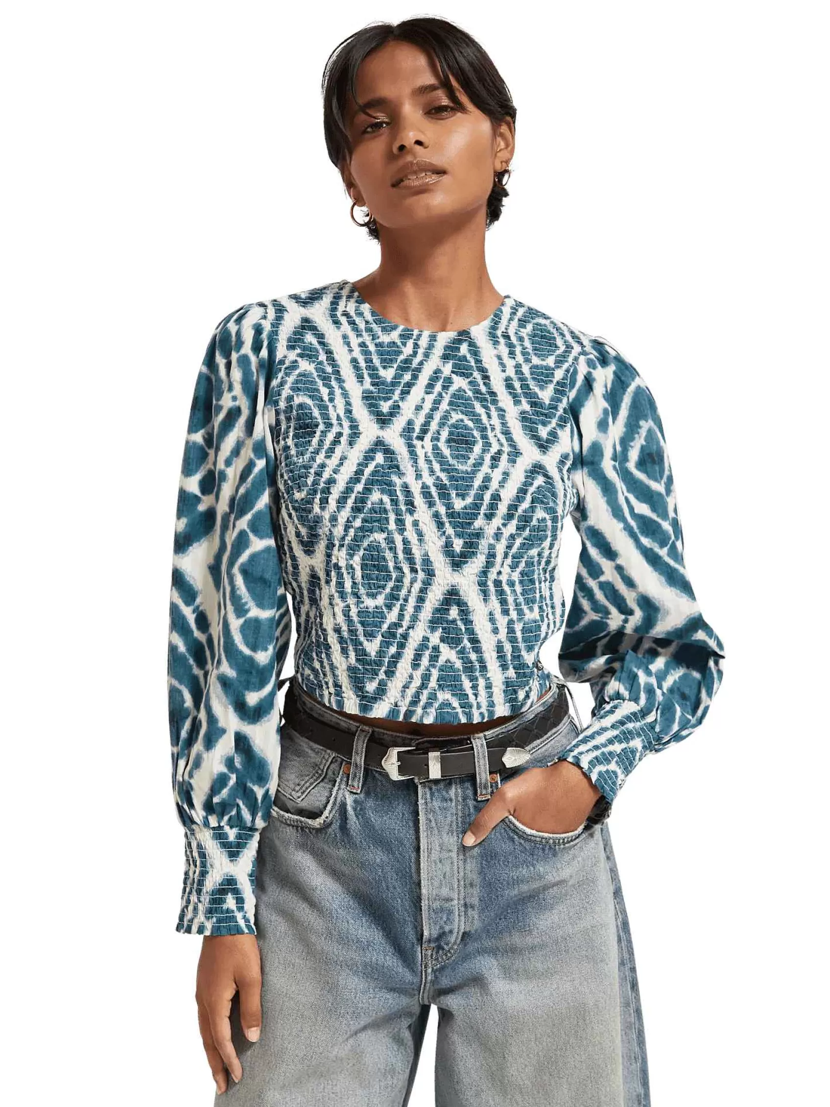 Sale Scotch & Soda Long-Sleeved Tie-Dye Smocked Blouse