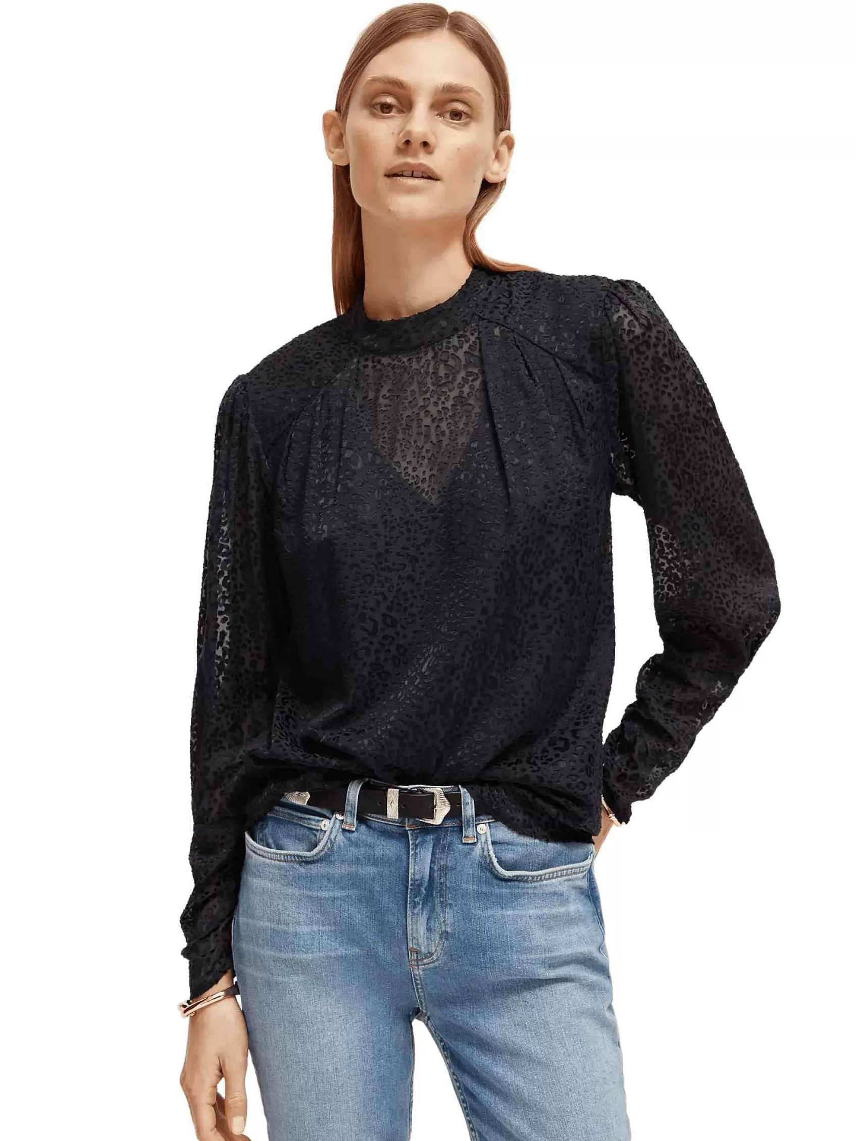 Shop Scotch & Soda Mock Neck Open Back Blouse