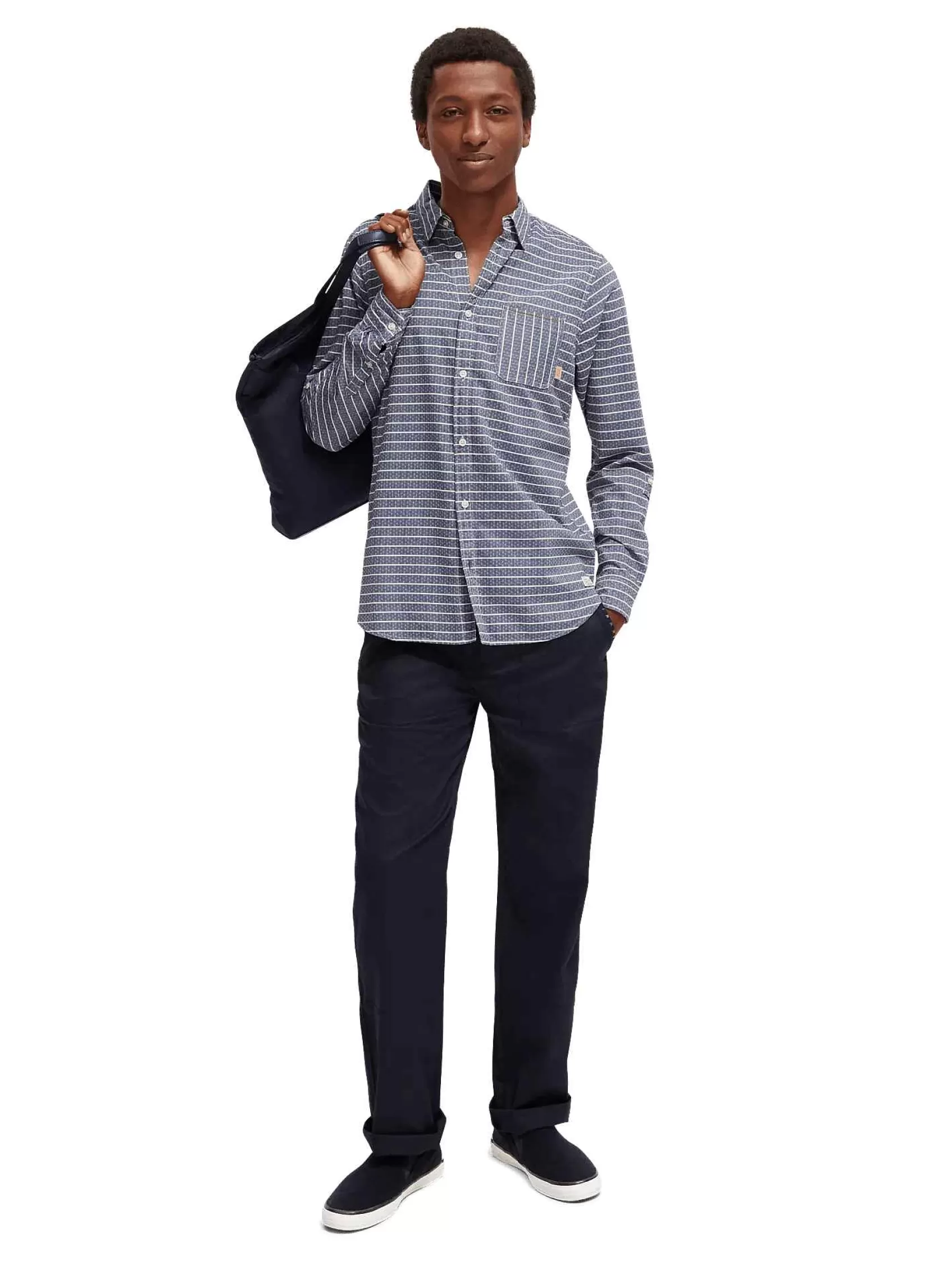 Store Scotch & Soda Regular Fit Striped Sleeve-Adjustment Shirt