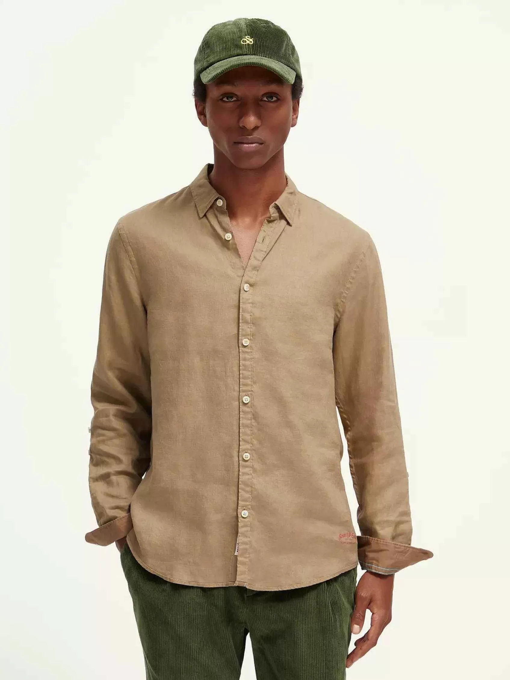 Hot Scotch & Soda Slim Fit Linen Shirt With Sleeve Adjustments