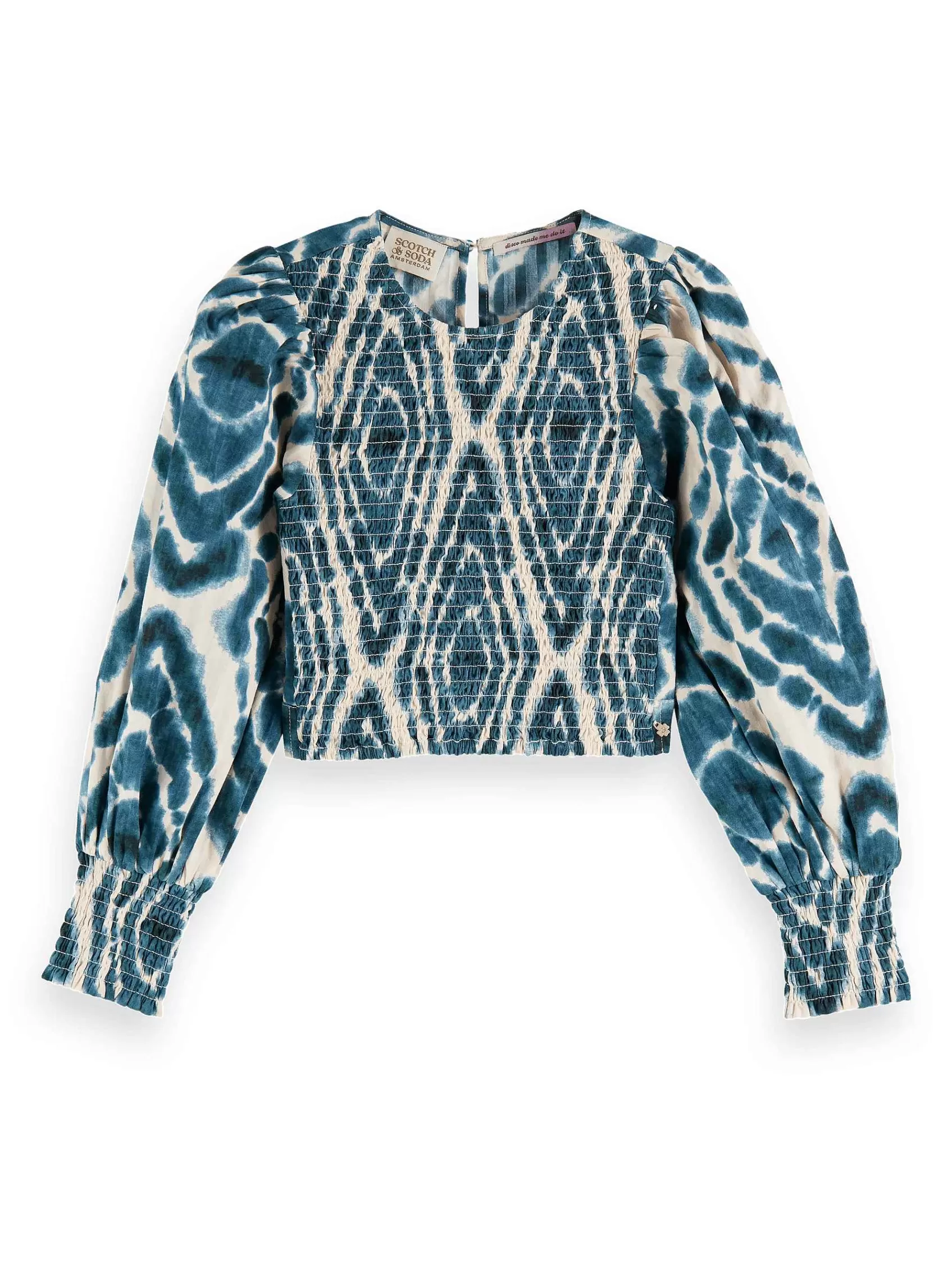 Discount Scotch & Soda Tie-Dye Long-Sleeve Smocked Crop Top